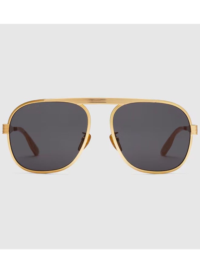 Gucci Navigator Shiny Gold-Toned Metal Frame Sunglasses for Men GG1514S Style ‎778328 I3330 8012