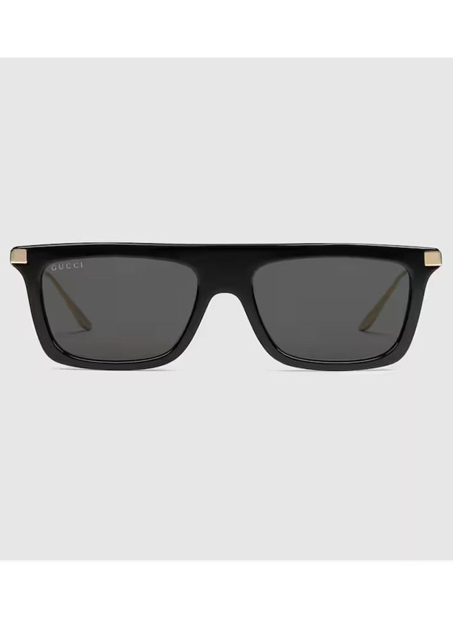 Gucci Rectangle Shiny Black Frame Sunglasses for Men GG1437S Style ‎755267 J0740 1012