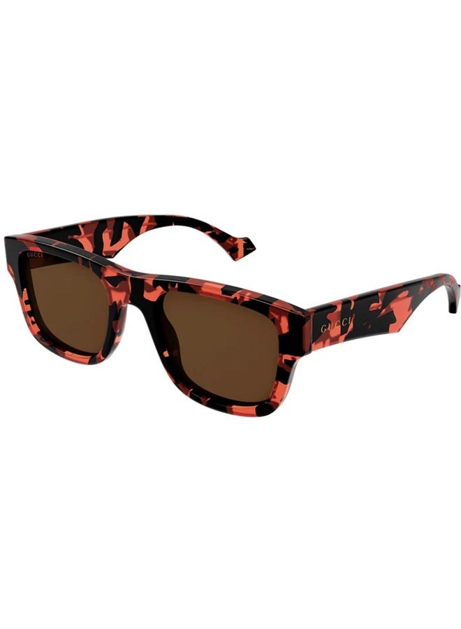 Gucci Square Shiny Brown and Orange Frame Sunglasses for Men GG1427S Style ‎755266 J0740 7623