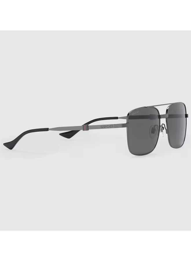Gucci Square Shiny Dark Ruthenium Grey Metal Frame Sunglasses for Men GG1441S Style ‎755269 I3330 8112