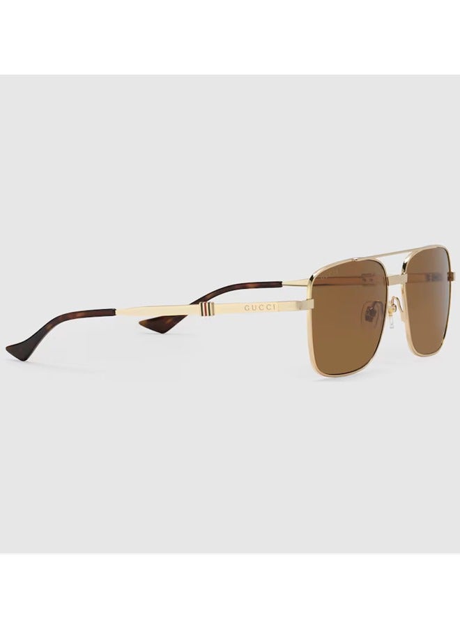 Gucci Square Shiny Gold Frame Sunglasses for Men GG1441S Style ‎755269 I3330 8023