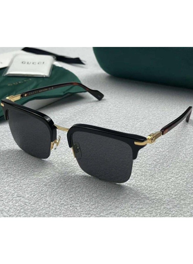 Gucci Rectangular Shiny Yellow Gold-Toned Frame Sunglasses for Men GG1363S Style ‎733392 I3330 8012