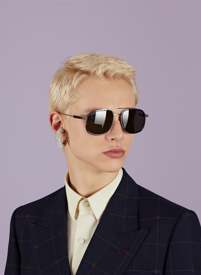 Gucci Navigator Shiny Dark Grey Frame Sunglasses for Men GG1310S Style ‎733387 I3330 8112