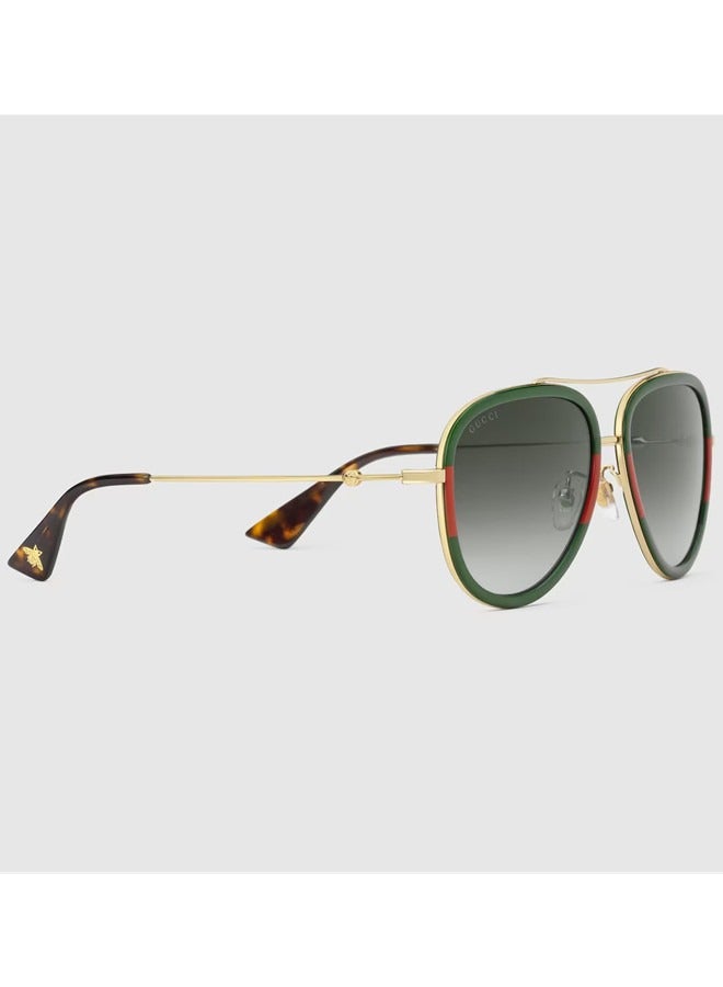 Gucci Aviator Gold Metal with Green and Red Web Frame Sunglasses for Men GG0062S Style ‎461704 I3330 2363