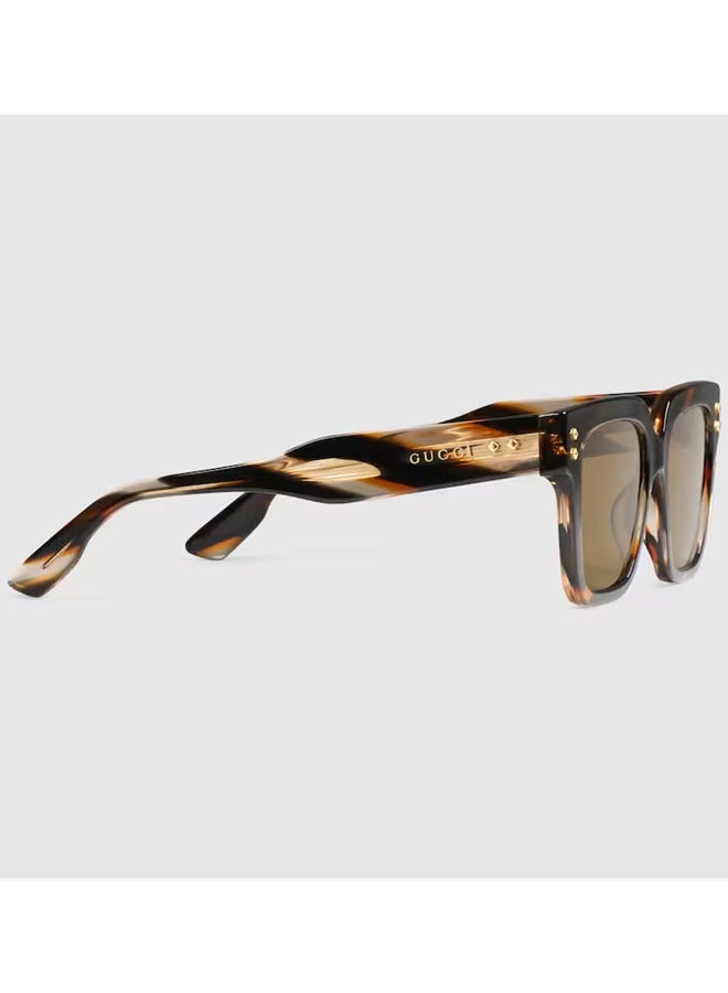 Gucci Rectangular Shiny Flamed Tortoiseshel Frame Sunglasses for Men GG1084S Style‎ 691348 J0740 2323