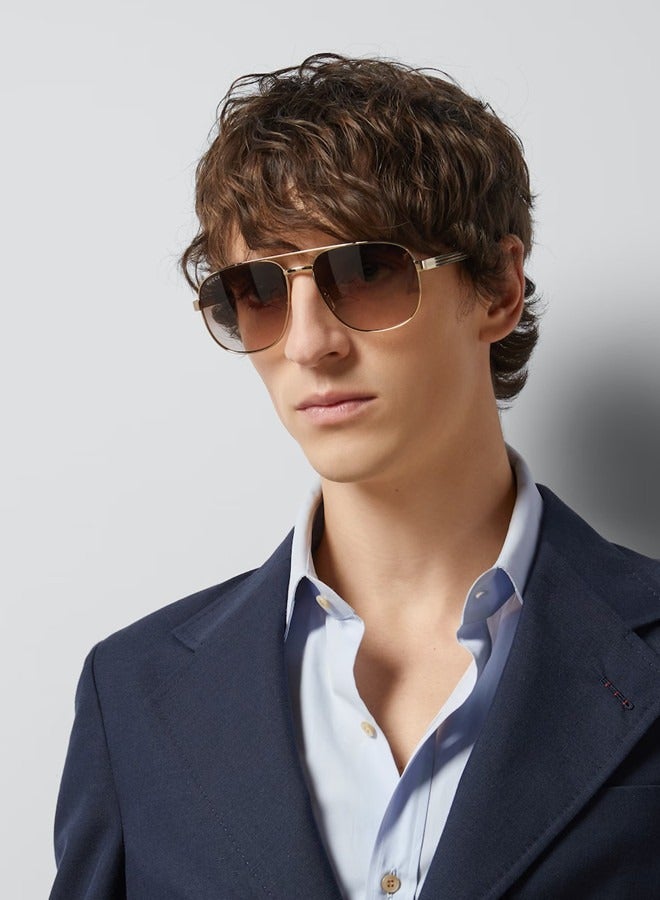 Gucci Navigator Shiny Gold-Toned Metal Frame Sunglasses for Men GG1223S Style  706709 I3330 8023