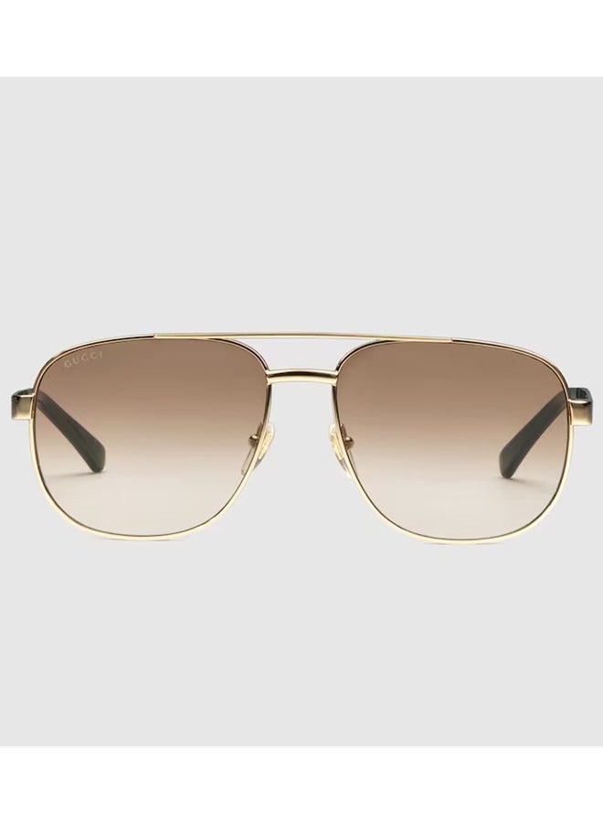 Gucci Navigator Shiny Gold-Toned Metal Frame Sunglasses for Men GG1223S Style  706709 I3330 8023