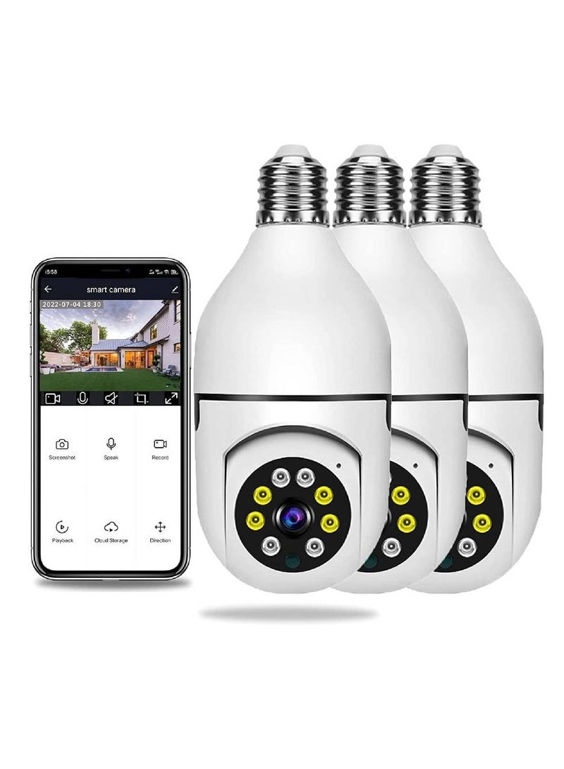 3 PCS Wireless Light Bulb Camera Outdoor 360 Degree WiFi Security Dome Cameras, 1080p Night Vision Bulb Cameras for Home,Support Cloud Storage & SD Card