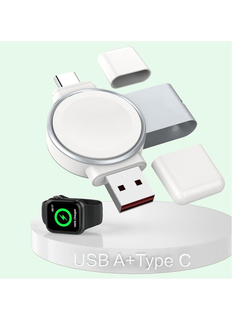Charger for Apple Watch Portable iWatch USB Wireless Charger, 2-in-1 USB-A &USB-C Fast Charging Magnetic Cordless Travel Charger for Apple Watch Series Ultra 8 7 SE 6 5 4 3 2