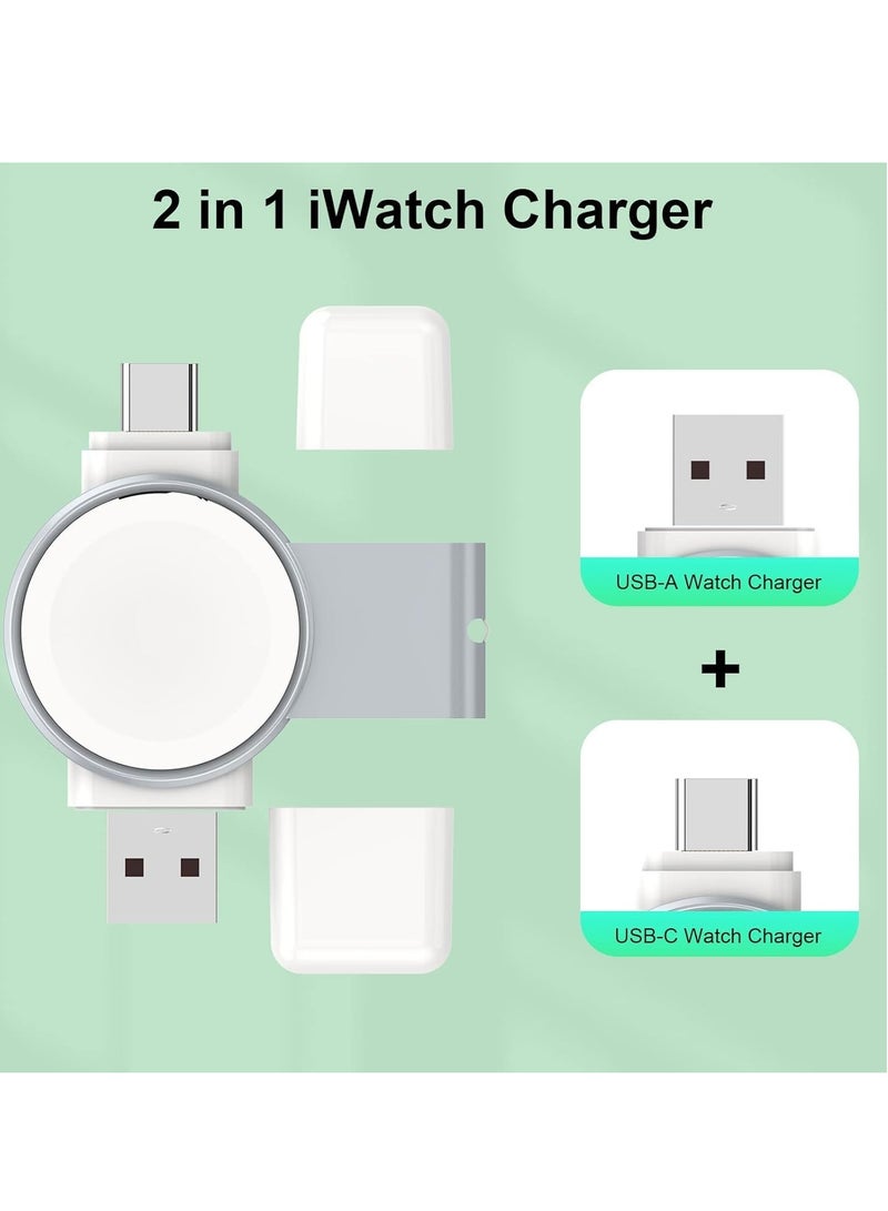 Charger for Apple Watch Portable iWatch USB Wireless Charger, 2-in-1 USB-A &USB-C Fast Charging Magnetic Cordless Travel Charger for Apple Watch Series Ultra 8 7 SE 6 5 4 3 2