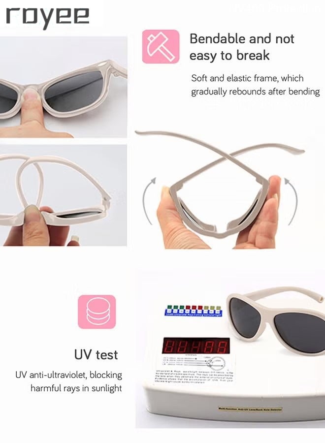 Fashion Oval Polarized Sunglasses for baby Girls Boys UV400 Protection For Beach Holiday Sun Glasses with Flexible Silicone Frame and Elastic Strap for Baby Age 0-3 - Pink Frame