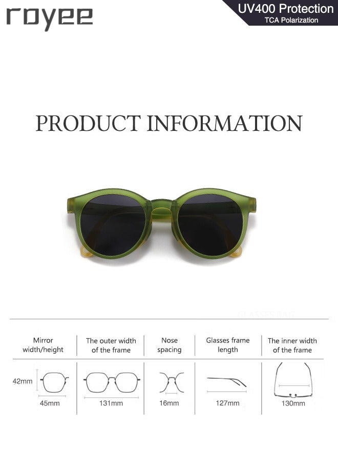 New children's foldable sunglasses, polarized foldable sunglasses, sun protection sunglasses for Age 2-4 6-8 10-12 Boys Girls boys and girls，Super light Resin Frame - Gradient Green
