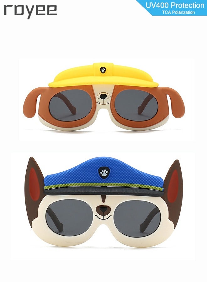 2 Pack New children's Cartoon sunglasses, polarized foldable sunglasses, UV400 protection sunglasses for Age 2-4 6-8 10-12 Boys Girls boys and girls，TPEE Frame