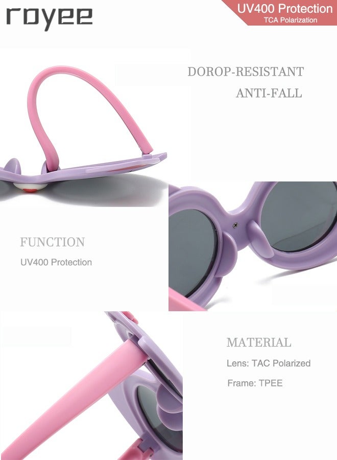 2 Pack New children's Cartoon Cat sunglasses, polarized foldable sunglasses, UV400 protection sunglasses for Age 2-4 6-8 10-12 Boys Girls boys and girls，TPEE Frame - Pink and Purple