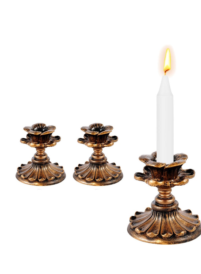 2 Pack Vintage Candlestick Holders, Resin Candle Holder Retro Antique Bronze Candle Holder, Suitable for Home Decor, Wedding, Dinning, Party, Anniversary (Bronze, Classic Style)