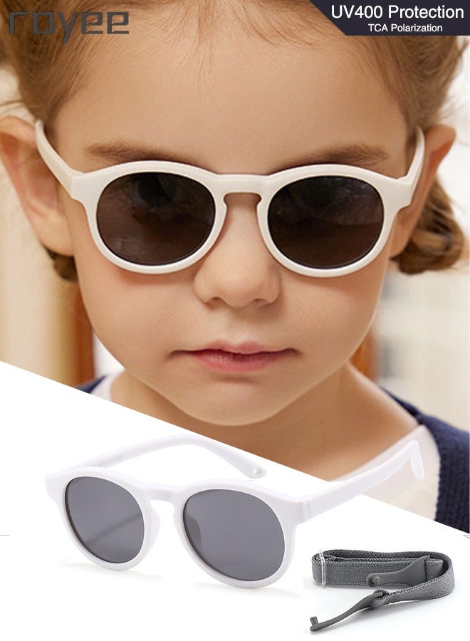 Baby Sunglasses with Strap Polarized Flexible UV400 for Infant Toddler Boys Girls Age 0-3 Years old-White Frame