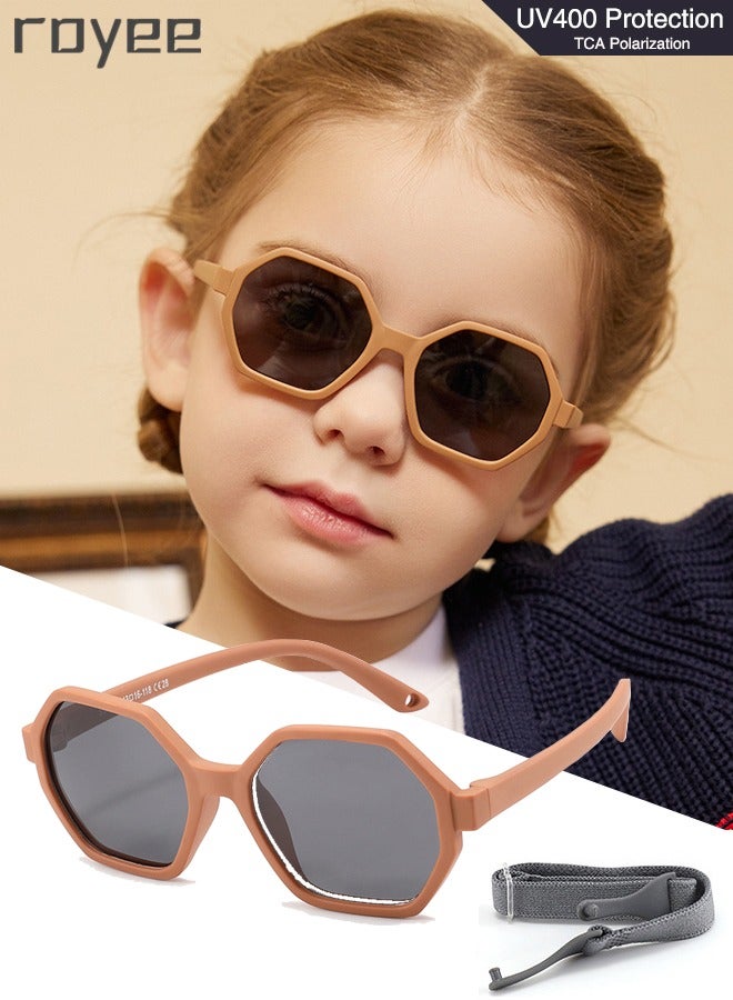 Fashion Baby Sunglasses with Strap Polarized Flexible UV400 for Infant Toddler Boys Girls Age 0-3 Years old-Brown Frame