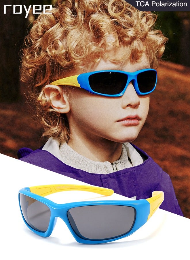 Polarized Sunglasses for Kids, UV400 Protection Cute Beach Holiday Sun Glasses with Lightweight Flexible TPEE Frame for Boys Girls and Children Age 3-12,Sky Blue Frame