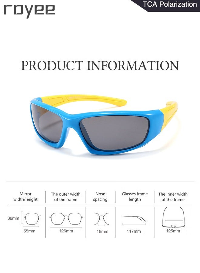 Polarized Sunglasses for Kids, UV400 Protection Cute Beach Holiday Sun Glasses with Lightweight Flexible TPEE Frame for Boys Girls and Children Age 3-12,Sky Blue Frame
