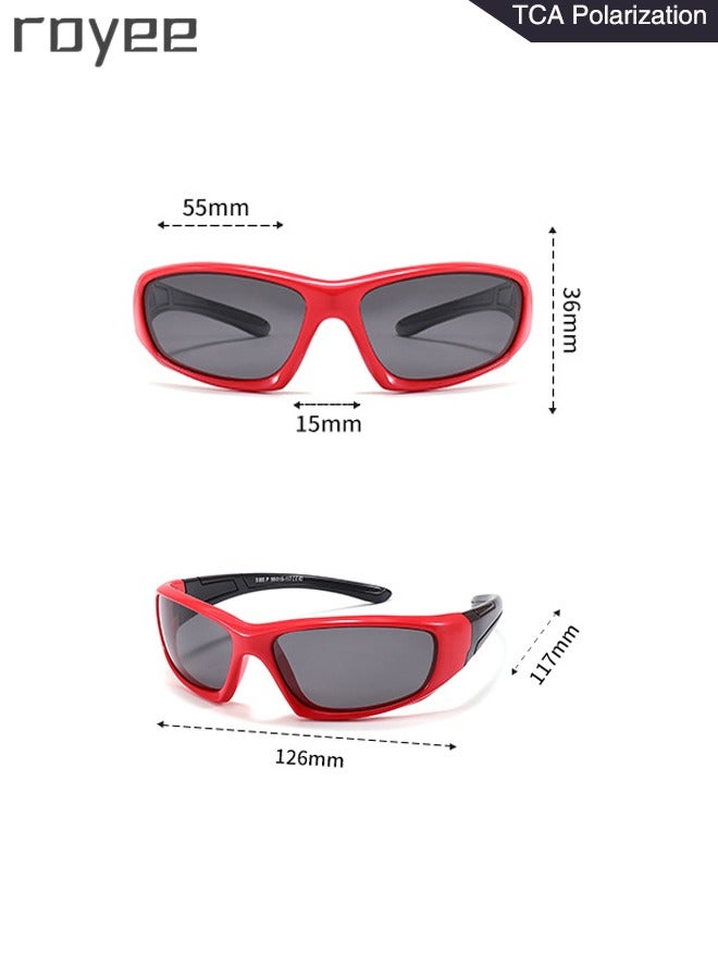 Polarized Sunglasses for Kids, UV400 Protection Cute Beach Holiday Sun Glasses with Lightweight Flexible TPEE Frame for Boys Girls and Children Age 3-12, Red Frame