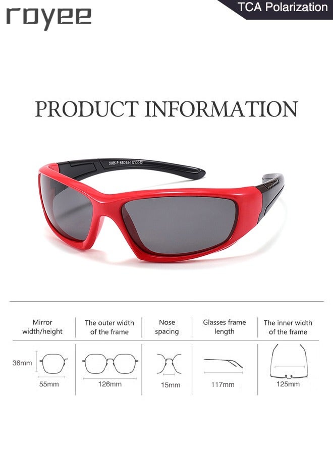 Polarized Sunglasses for Kids, UV400 Protection Cute Beach Holiday Sun Glasses with Lightweight Flexible TPEE Frame for Boys Girls and Children Age 3-12, Red Frame