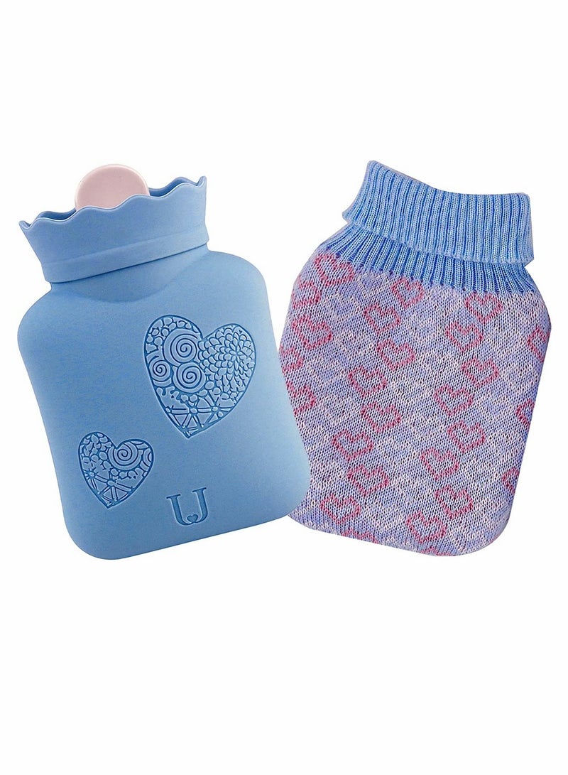 Hot Water Bottle Bag with Knit Cover for Microwave Heating Silicone Hot  Cold Therapies Back Pain  Gift for Girlfriend Mather Valen tine's Day Gift Exchange Party Blue  Short1