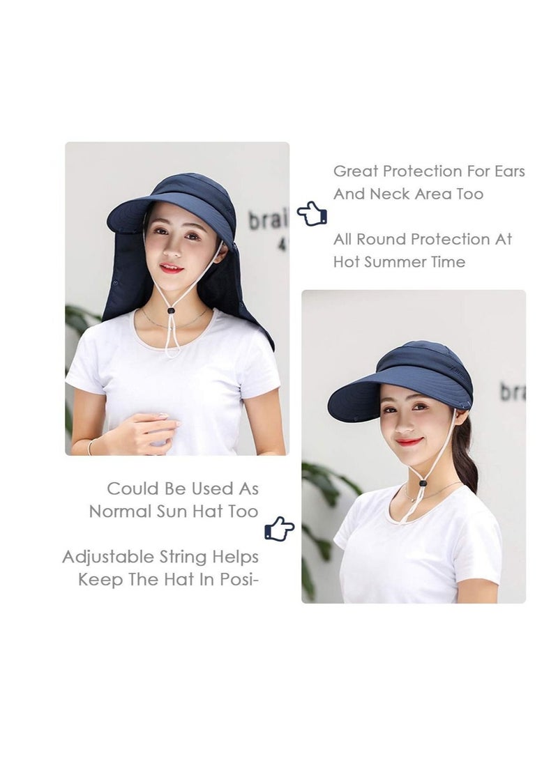Fishing Hats, Outdoor Sun Hat with Removable Neck Face Flap, Retractable Wide Brim Fishing Hats, UV Sun Protection Protection Cap, Windproof Hat Summer Travel Beach Hat for Men Women