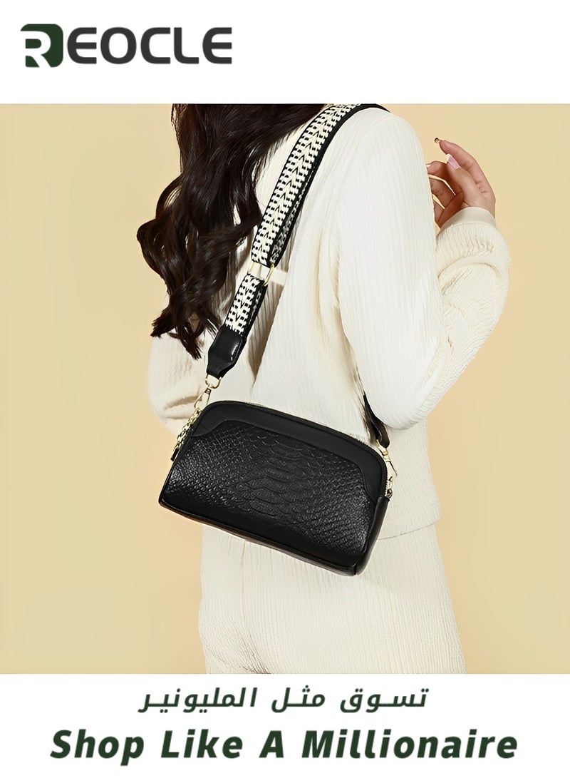 Women's Shoulder Bag Leather Handbag Small Crossbody Bags Purses with Wide Adjustable Strap & Premium Fabric Leather Shoulder Handbags Wallet