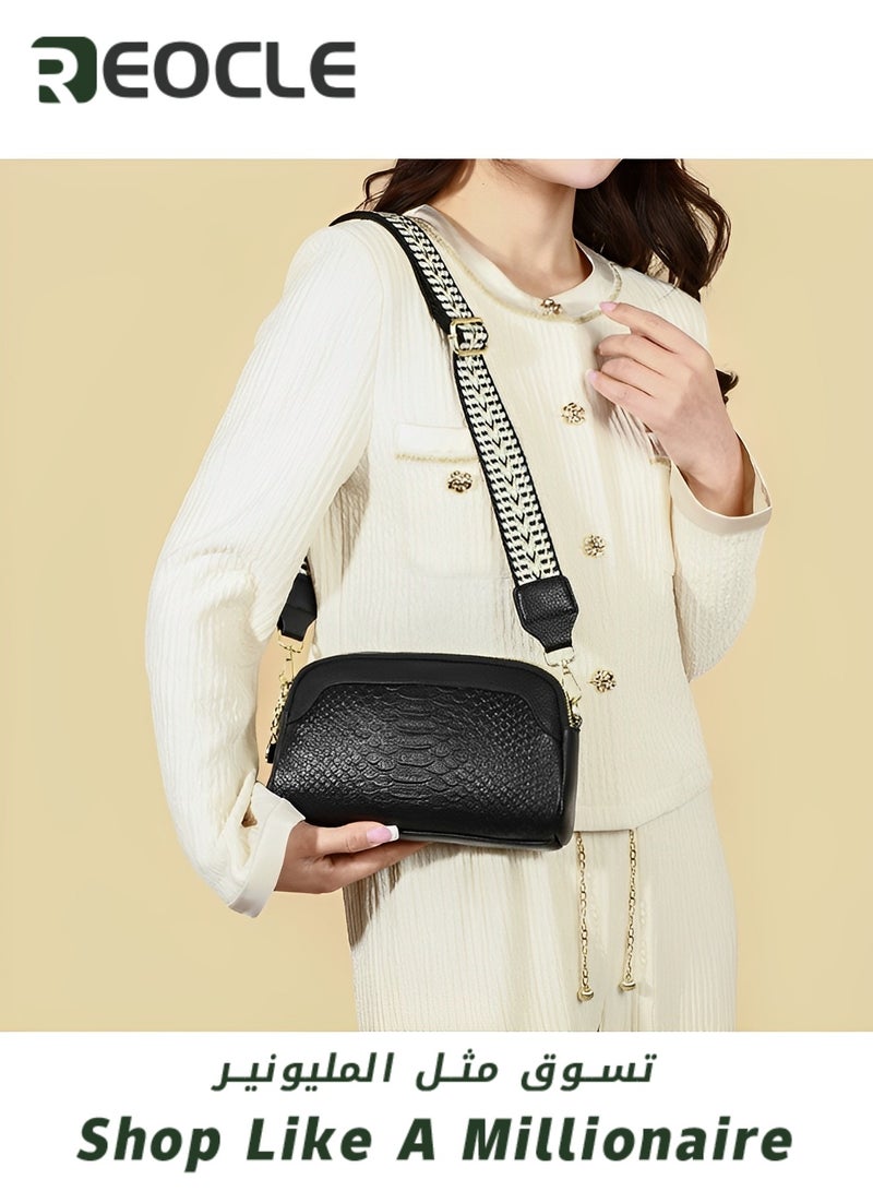 Women's Shoulder Bag Leather Handbag Small Crossbody Bags Purses with Wide Adjustable Strap & Premium Fabric Leather Shoulder Handbags Wallet