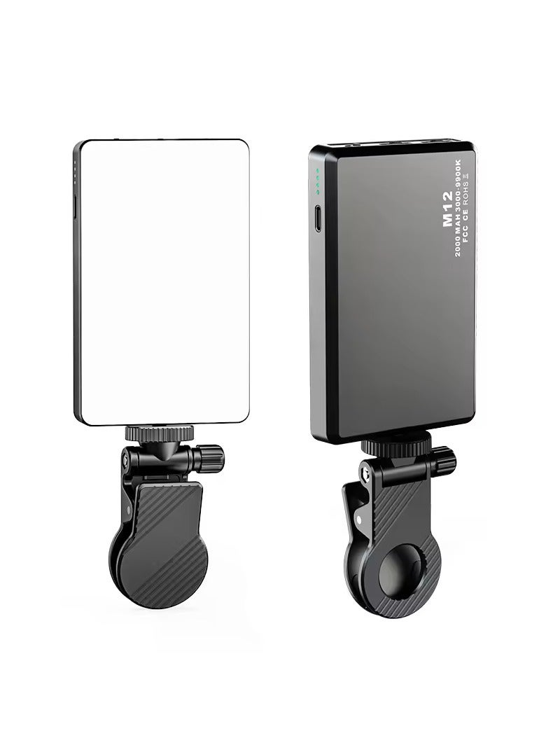 M12 Rechargeable Square Photography Phone Clip LED Fill Light Streaming Makeup Webcam Lighting Zoom Call Pocket Video Light