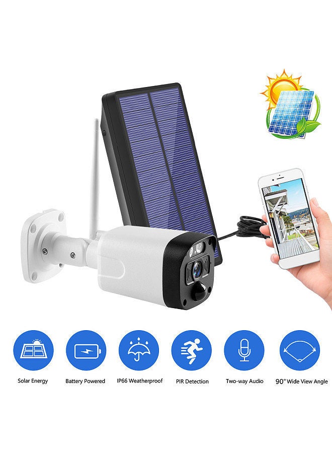Solar Powered Wireless Security Camera, 1080P WiFi Camera 2-Way Audio Night Vision Motion Detection Outdoor Waterproof Surveillance Camera with 2pcs Battery