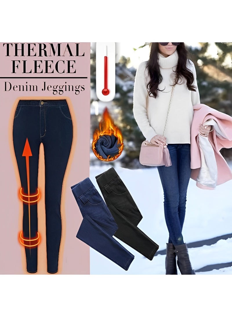 Women's Fleece Jeans Winter Thick Skinny Pants Fleece Lined Slim Stretch Warm Jeggings Slim Fit Warm High Waist Denim Jean