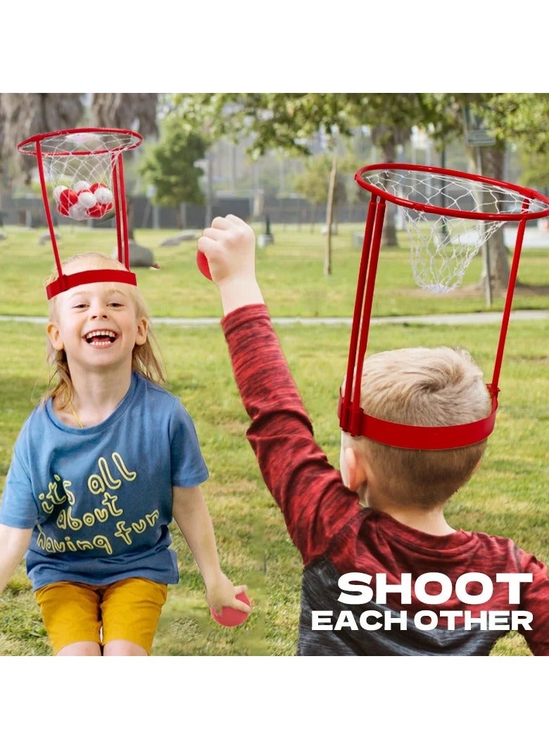 Basketball Party Game for Kids and Adults, Adjustable Basketball Net Headband with 20 Balls, 2 Pack