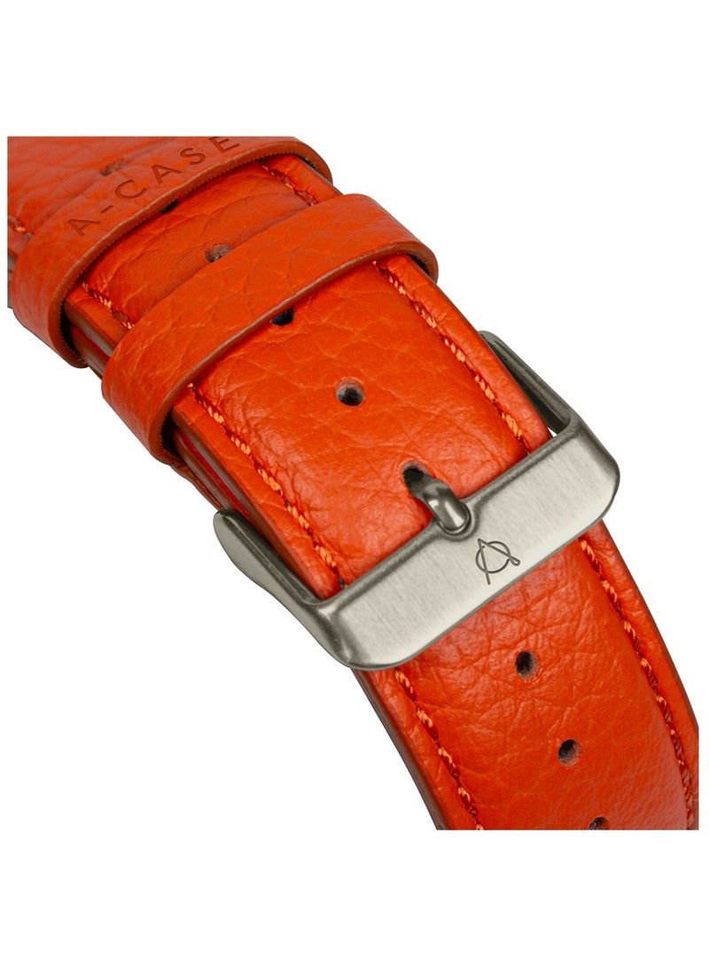 A-CASE Apple Watch Strap, Amur Series Genuine Leather ultra stylish strap for watch 42/44/45/49mm- Orange Titanium