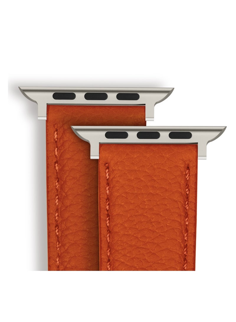 A-CASE Apple Watch Strap, Amur Series Genuine Leather ultra stylish strap for watch 42/44/45/49mm- Orange Titanium