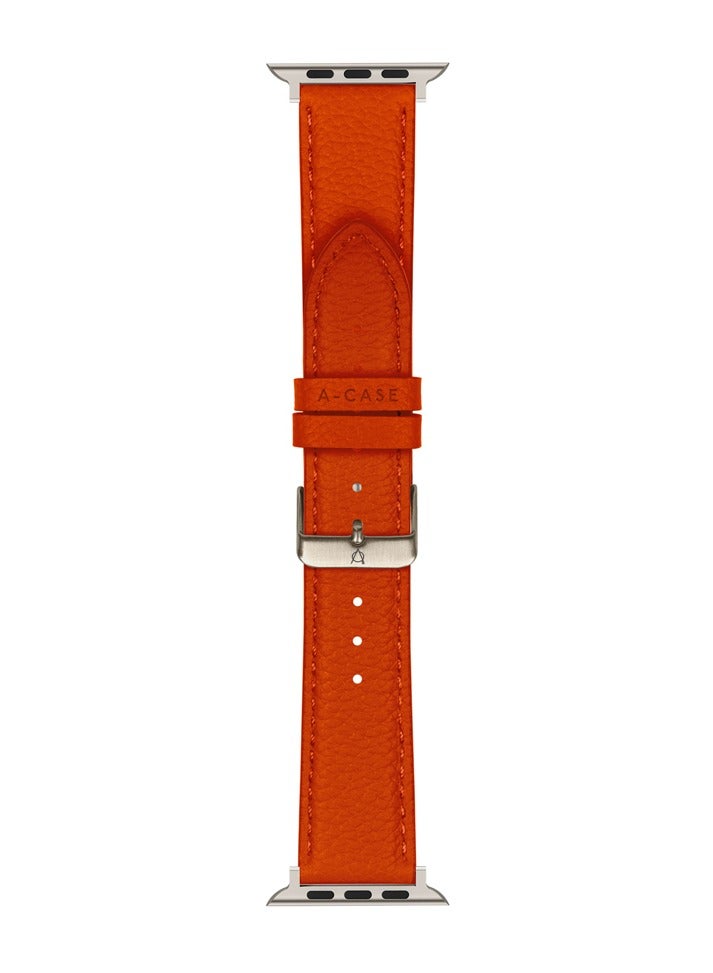 A-CASE Apple Watch Strap, Amur Series Genuine Leather ultra stylish strap for watch 42/44/45/49mm- Orange Titanium