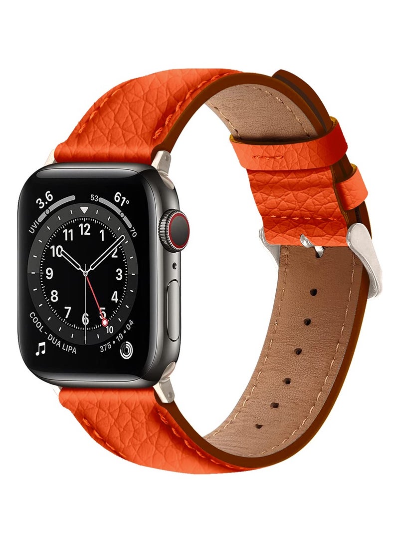 A-CASE Apple Watch Strap, Amur Series Genuine Leather ultra stylish strap for watch 42/44/45/49mm- Orange Titanium