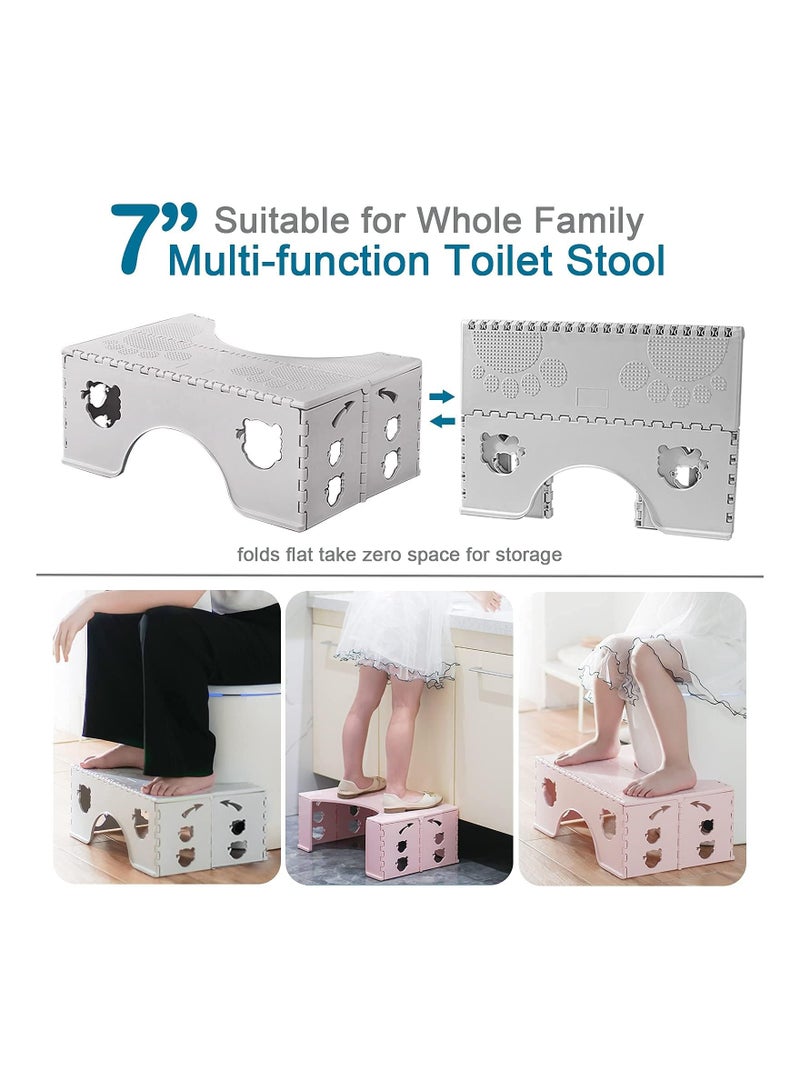 Foldable Toilet Stool, 7” Folding Squatting Stool , Convenient and Compact, Great for Travel, Fits All Toilets, Use in Any Bathroom(Grey)