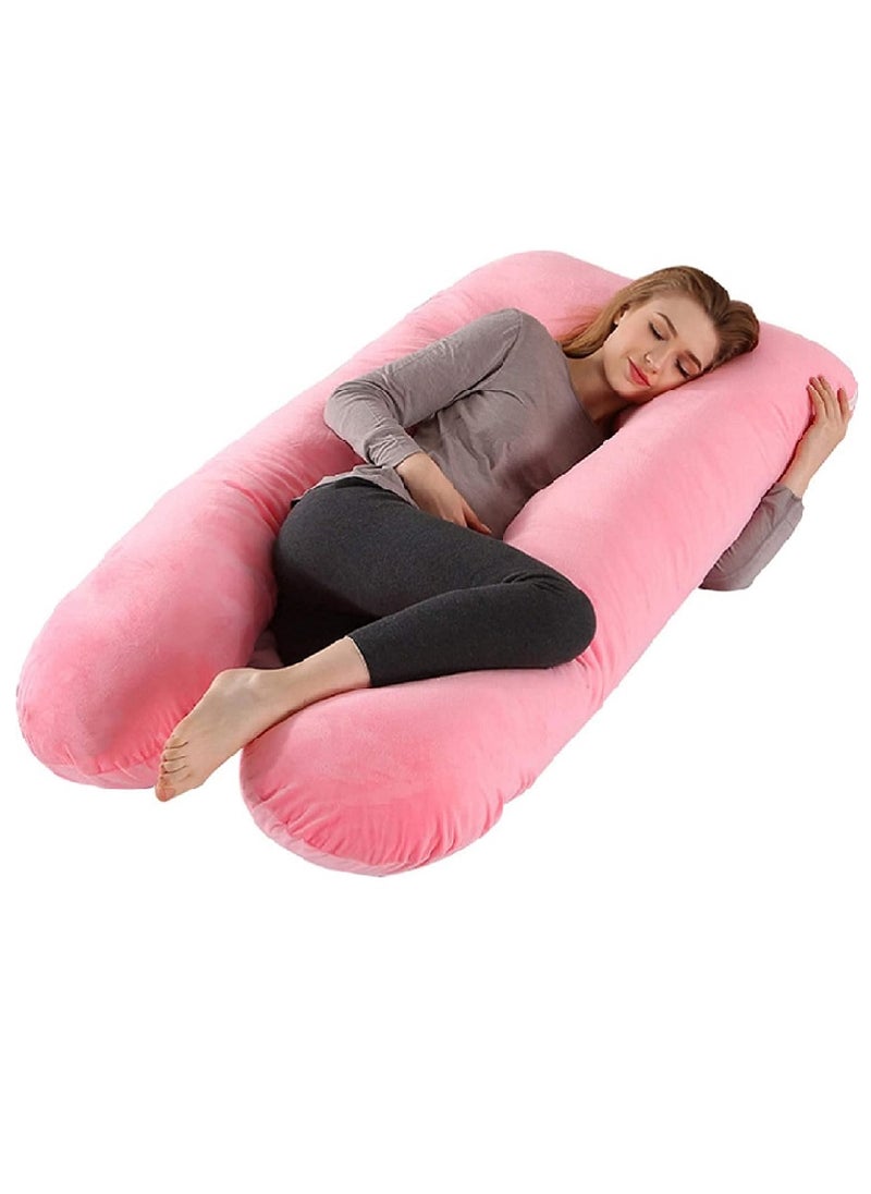Luxury Body Pregnancy Pillow Back Pain Support With Soft Cover Velvet Pink 130 x 70cm