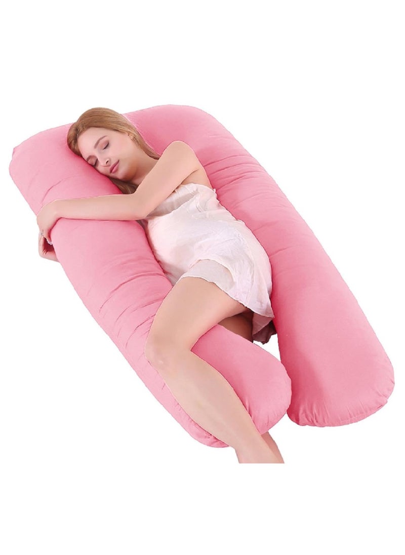 U Shaped Maternity Pillow With Removable and Washable Soft Velvet Cover Pink 130x70cm