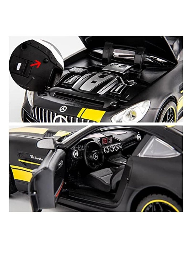 COOLBABY Toy Cars Model for Benz AMG GTR, Zinc Alloy Pull Back Toy Car with Sound and Light for Kids Boy Men Gift, Black