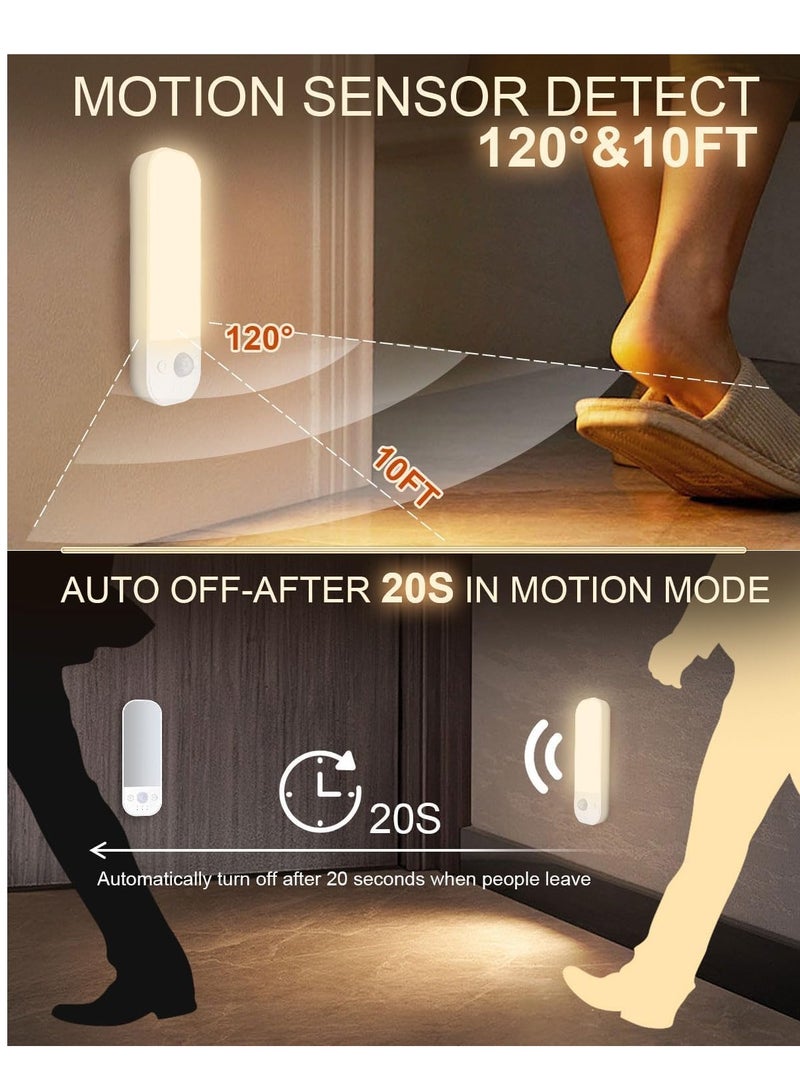 Motion Sensor Lights Indoor, Night Light USB Rechargeable with 4 Modes and 3 Color Temperature, Stepless Dimming Cupboard Light for Stair, Hallway, Kitchen 2 Pack