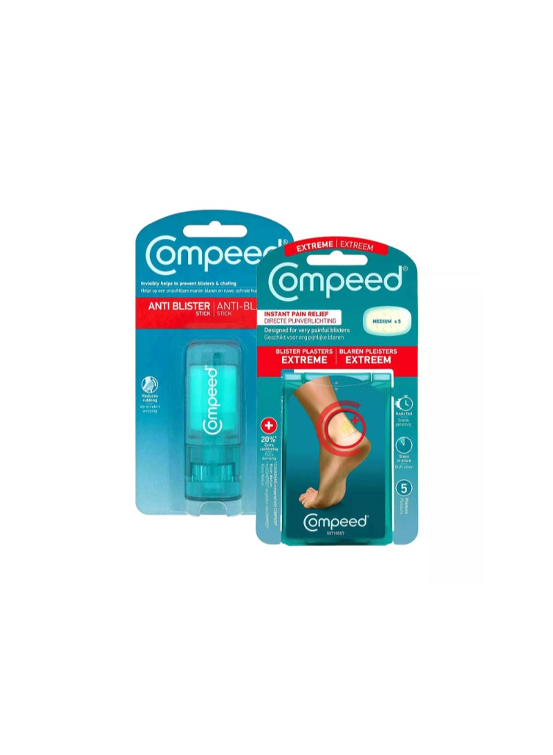 Compeed Hydrocolloid Extreme Blister Plasters and On-The-Go Anti-Blister Stick Bundle