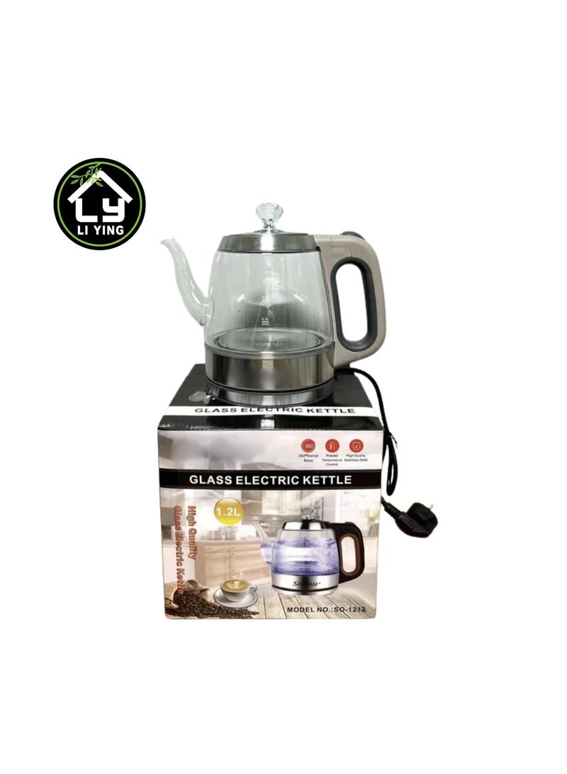 Liying Electric Glass Kettle with 304 Stainless Steel base, LED Light Hot Water Boiler & Heater for Coffee & Tea, Auto Shut-Off & Boil Dry Protection 1350W