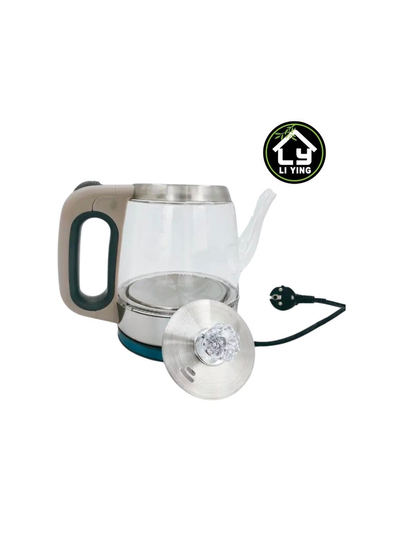 Liying Electric Glass Kettle with 304 Stainless Steel base, LED Light Hot Water Boiler & Heater for Coffee & Tea, Auto Shut-Off & Boil Dry Protection 1350W