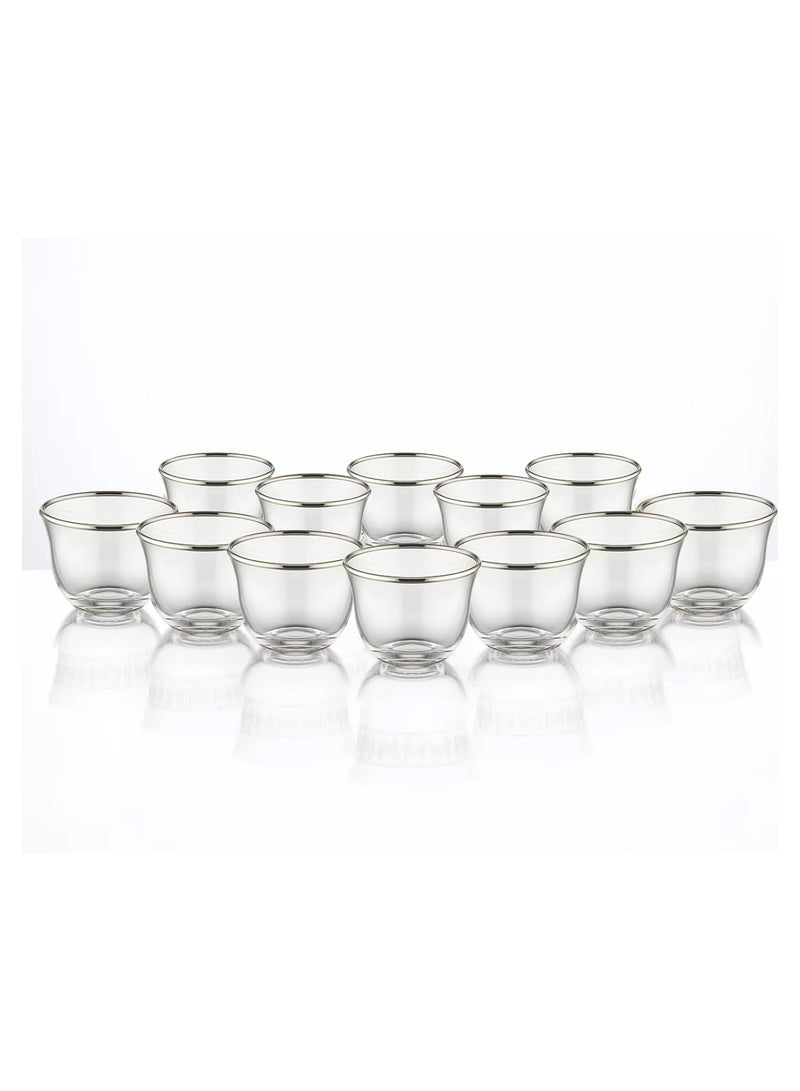 12PC Silver Rim Set Cawa Cups, suitable for coffee 60ML, Made In Turkey