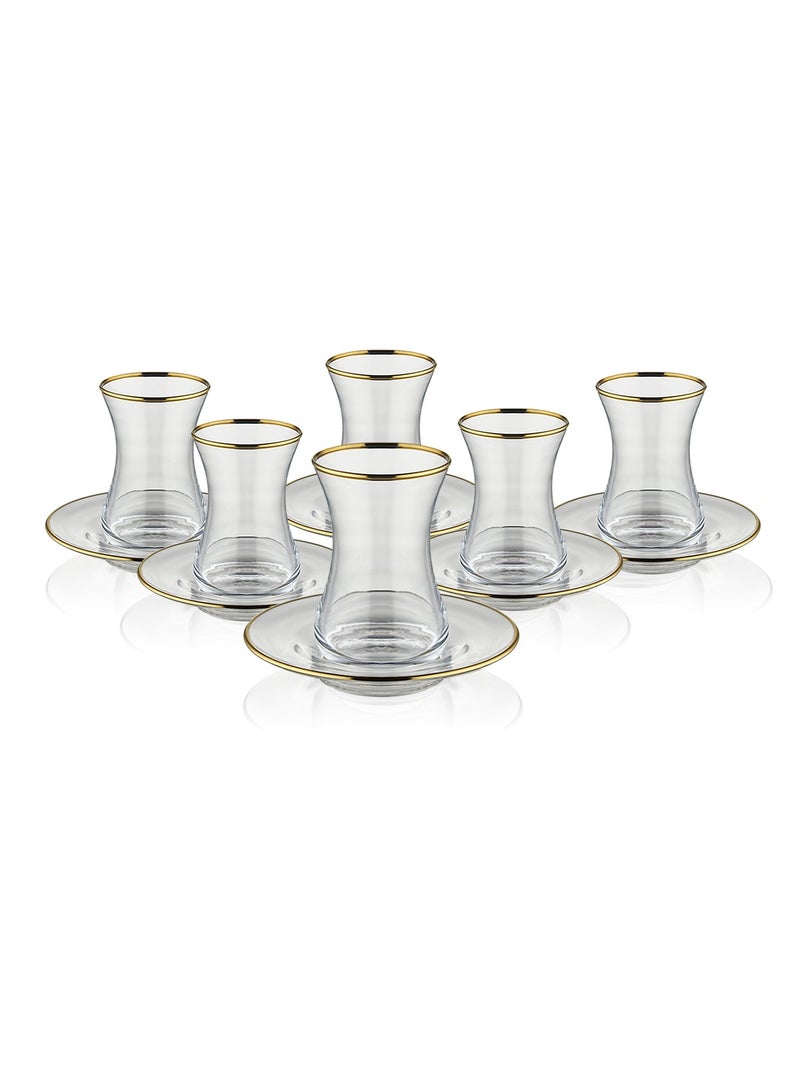 Istikana Gold Rim Tea Cup and Saucer 12pc Set Tea Service 6x Cups (100ml) with 6x Saucers