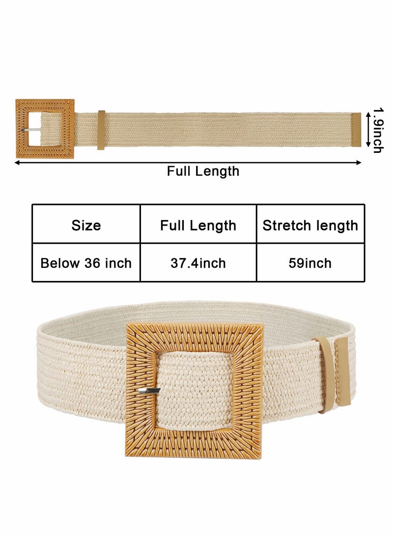 4 Pcs Women Waist Belt, Straw Woven Elastic Stretch Waist Belt