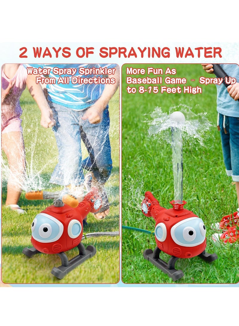 Outdoor Water Spray Sprinklers, 2 in 1 T Ball Set for Kids and Toddlers, Backyard Spinning Airplane Sprinkler Toy Tee Ball Game, Sprays Up to 8ft High Attaches to Garden Hose