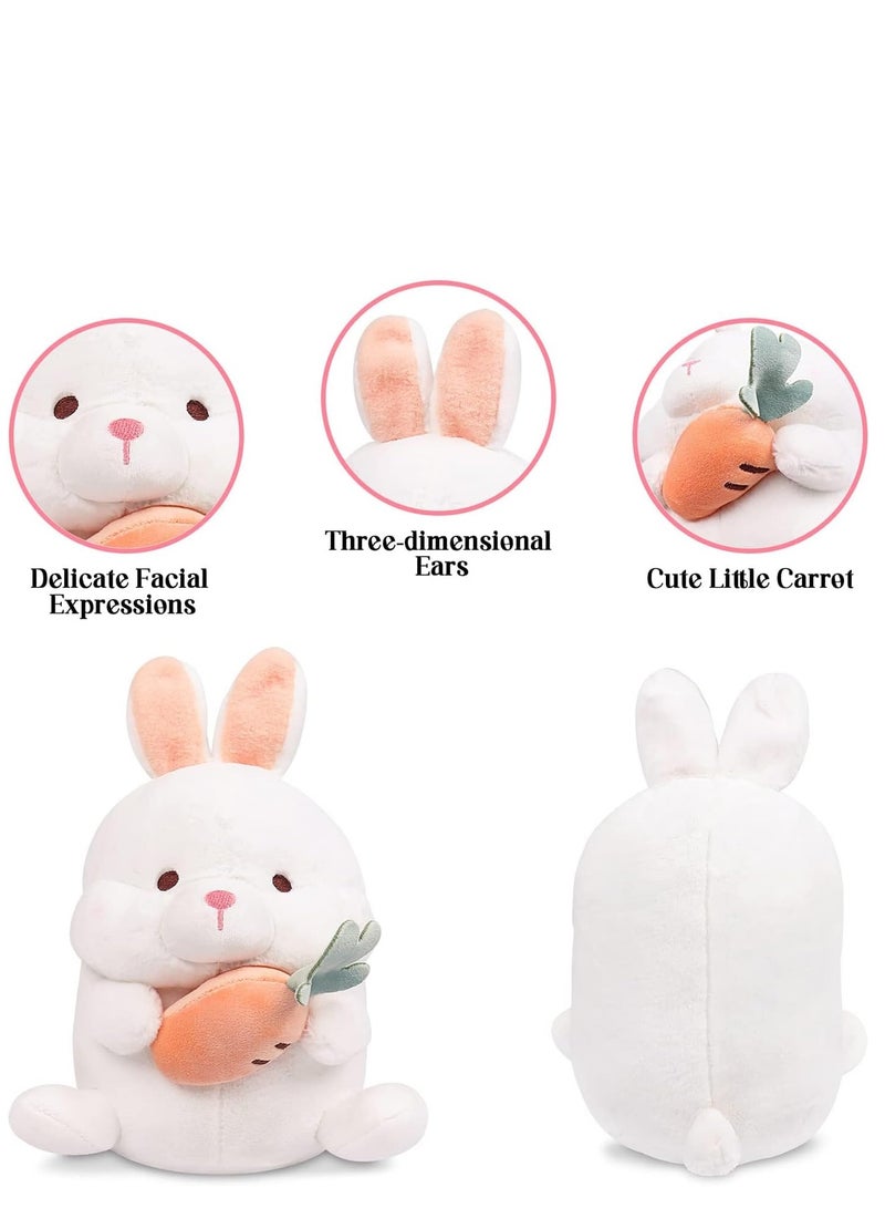 Bunny Plush Toy Stuffed Rabbit, Animal Doll White with Carrot, Realistic Cuddly Cartoon Soft for Kids Birthday Decoration Gift